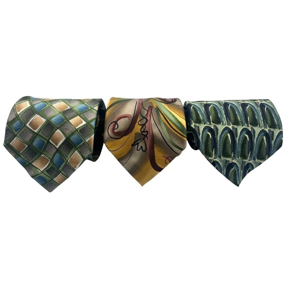 J. Garcia 3 Tie Lot Geometric Abstract Arched Pattern Silk Men's‎ Neckties